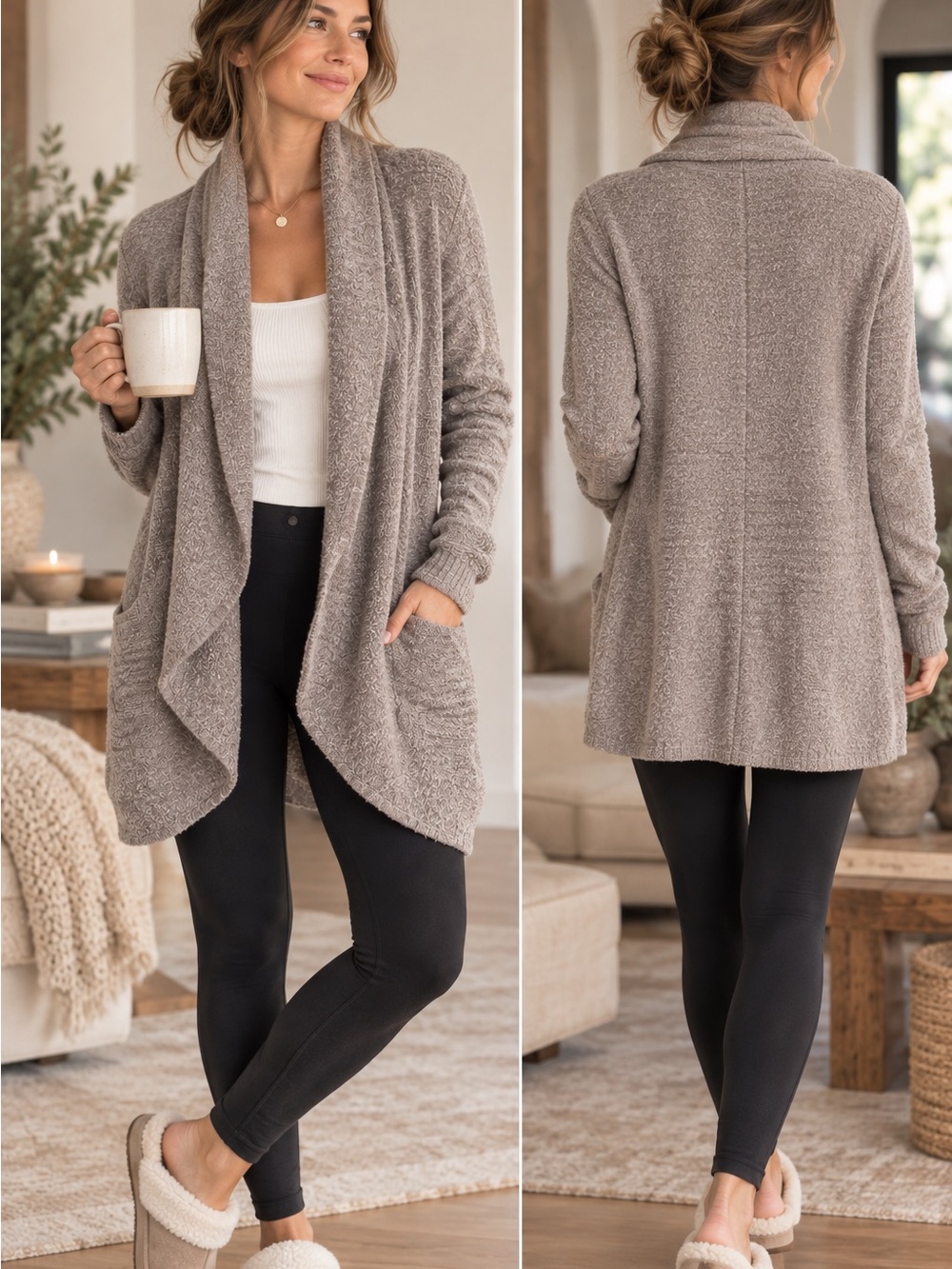 Barefoot Dreams CozyChic Lite Medium Open Front Cardigan 452 quiet luxury coast